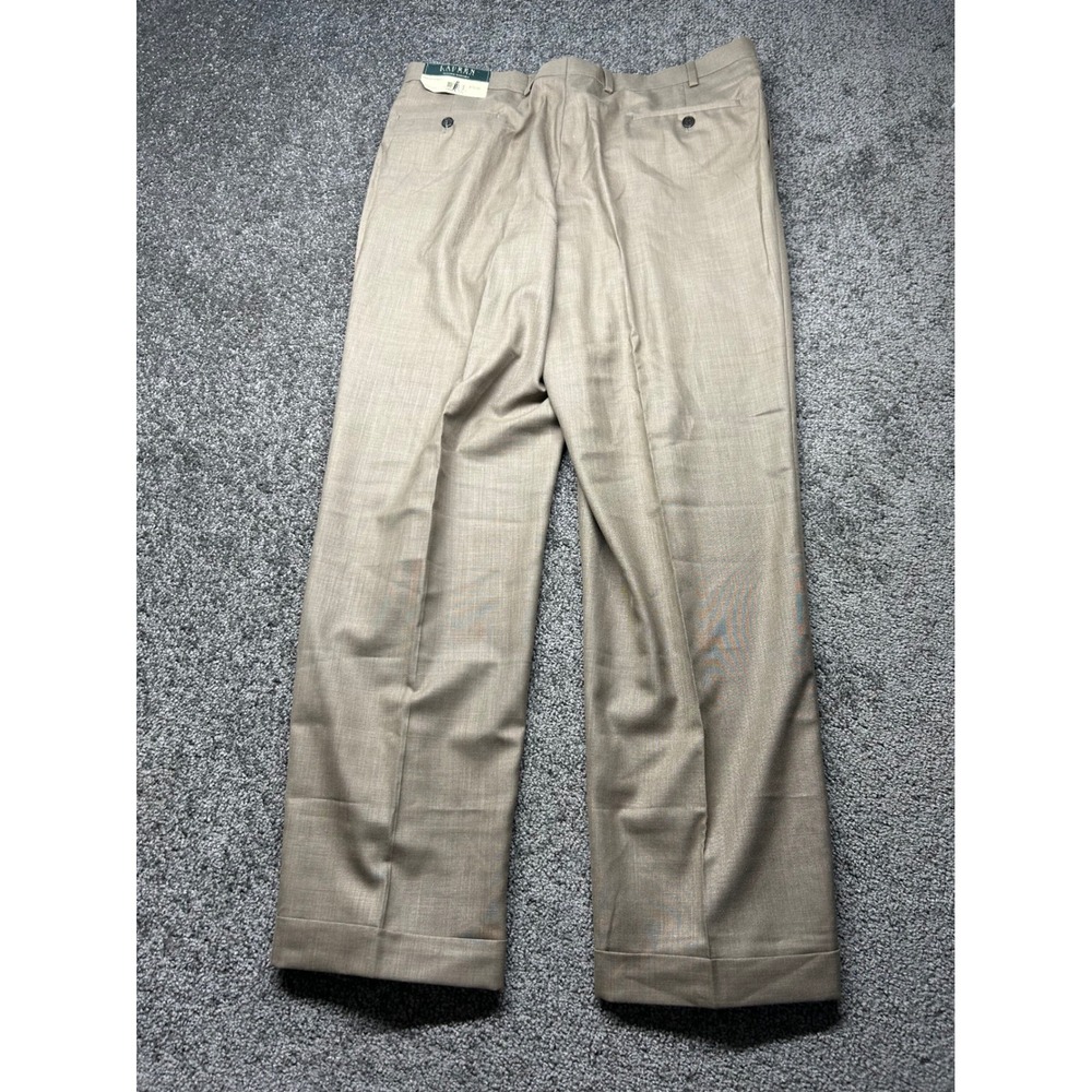 Lauren Ralph Lauren Mens Pleated Dress Pants Camel Tan Cuffed 38W 32L NEELPCFY
